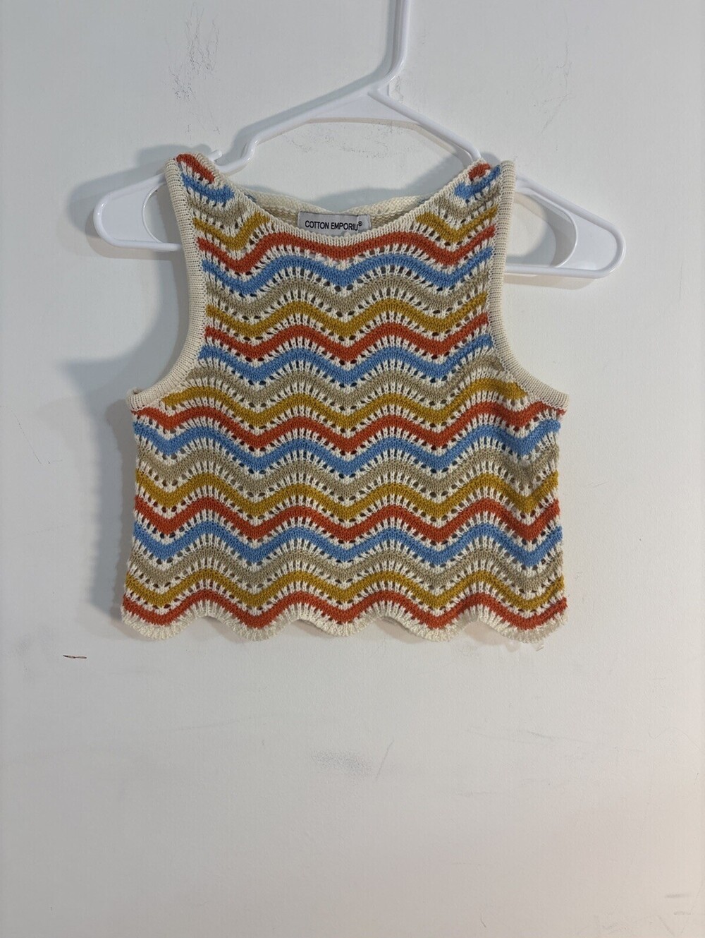 Cotton Emporium multicolor wave-striped open-knit crop top XS